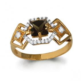 Кольцо из золочёного серебра AQUAMARINE А6557401А-п с фианитом и раухтопазом А6557401А-п фото