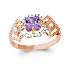 Кольцо из золочёного серебра AQUAMARINE А6557404А-п с фианитом и аметистом А6557404А-п фото
