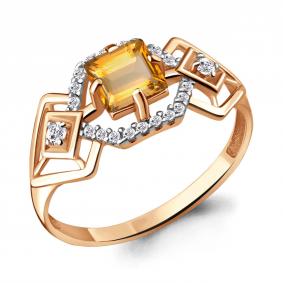 Кольцо из золочёного серебра AQUAMARINE А6557406А-п с фианитом и цитрином А6557406А-п фото