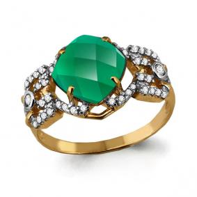 Кольцо из золочёного серебра AQUAMARINE А6558009А-пк с фианитом и агатом А6558009А-пк фото