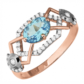 Кольцо из золочёного серебра AQUAMARINE А6558202А-пк с топазом и фианитом А6558202А-пк фото