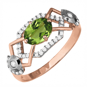 Кольцо из золочёного серебра AQUAMARINE А6558207А-пк с фианитом и хризолитом А6558207А-пк фото