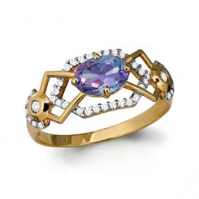 Кольцо из золочёного серебра AQUAMARINE А6558225А-п с фианитом и ювелирным кристаллом А6558225А-п фото