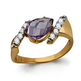Кольцо из золочёного серебра AQUAMARINE А6558904А-п с фианитом и аметистом А6558904А-п фото