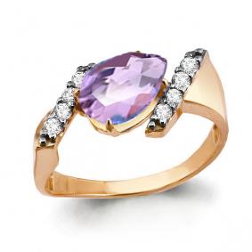 Кольцо из золочёного серебра AQUAMARINE А6558925А-п с фианитом и ювелирным кристаллом А6558925А-п фото