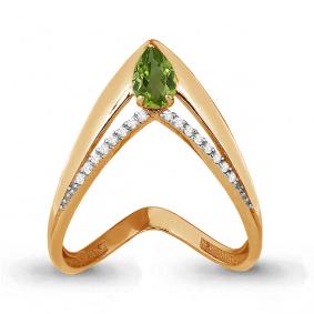 Кольцо из золочёного серебра AQUAMARINE А6559807А-п с фианитом и хризолитом А6559807А-п фото