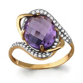 Кольцо из золочёного серебра AQUAMARINE А6560404А-п с фианитом и аметистом А6560404А-п фото
