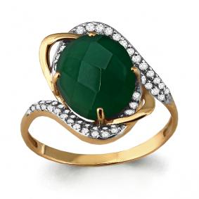 Кольцо из золочёного серебра AQUAMARINE А6560409А-п с фианитом и агатом А6560409А-п фото
