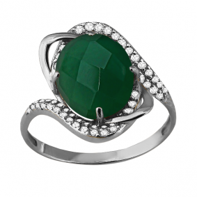 Серебряное кольцо AQUAMARINE А6560409А с фианитом и агатом А6560409А фото