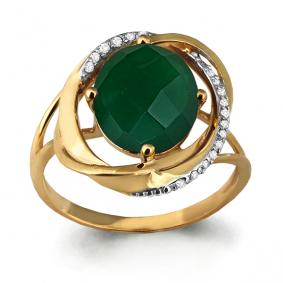 Кольцо из золочёного серебра AQUAMARINE А6560509А-п с фианитом и агатом А6560509А-п фото