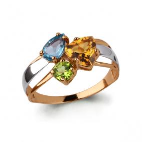 Кольцо из золочёного серебра AQUAMARINE А6563258-пк с топазом, хризолитом и цитрином А6563258-пк фото