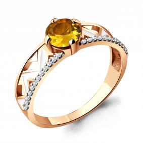 Кольцо из золочёного серебра AQUAMARINE А6564906А-п с фианитом, цитрином и эмалью А6564906А-п фото