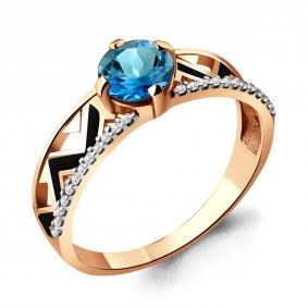 Кольцо из золочёного серебра AQUAMARINE А6564908А-п с фианитом, эмалью и Лондон топазом А6564908А-п фото