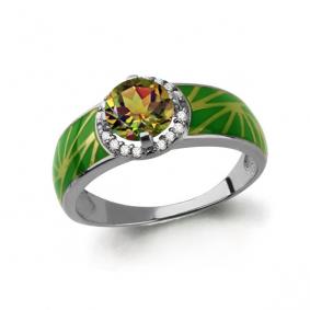 Серебряное кольцо AQUAMARINE А6565019А с фианитом, эмалью и султанитом А6565019А фото