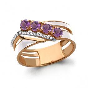 Кольцо из золочёного серебра AQUAMARINE А6565404А-п с фианитом, аметистом и эмалью А6565404А-п фото