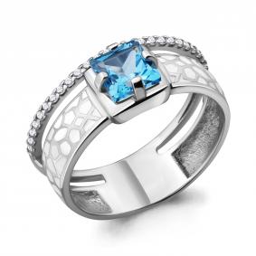 Серебряное кольцо AQUAMARINE А6565705А с топазом, фианитом и эмалью А6565705А фото