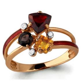 Кольцо из золочёного серебра AQUAMARINE А6566747А-пк с фианитом, цитрином, гранатом и раухтопазом А6566747А-пк фото