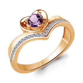 Кольцо из золочёного серебра AQUAMARINE А6567404А-п с фианитом и аметистом А6567404А-п фото