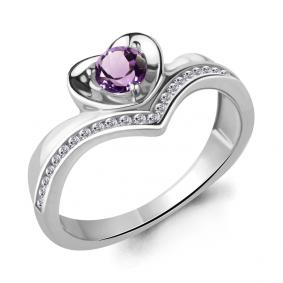 Серебряное кольцо AQUAMARINE А6567404А с фианитом и аметистом А6567404А фото