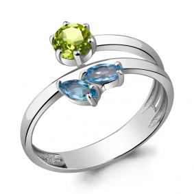 Серебряное кольцо AQUAMARINE А6567631 с топазом, хризолитом и миксом камней А6567631 фото