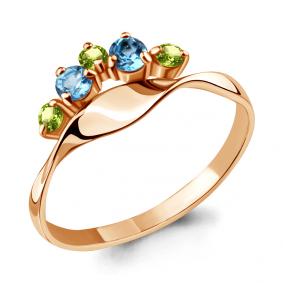 Кольцо из золочёного серебра AQUAMARINE А6568331-п с топазом, хризолитом и миксом камней А6568331-п фото