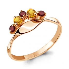 Кольцо из золочёного серебра AQUAMARINE А6568334-п с цитрином и гранатом А6568334-п фото
