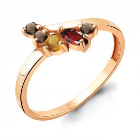 Кольцо из золочёного серебра AQUAMARINE А6568547-п с цитрином, гранатом, кварцем и раухтопазом А6568547-п фото