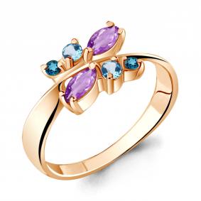 Кольцо из золочёного серебра AQUAMARINE А6568942-п с топазом, аметистом и Лондон топазом А6568942-п фото