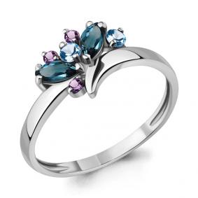 Серебряное кольцо AQUAMARINE А6569242 с топазом, аметистом, миксом камней и Лондон топазом А6569242 фото