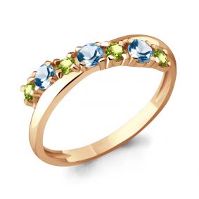 Кольцо из золочёного серебра AQUAMARINE А6569331-п с топазом, хризолитом и миксом камней А6569331-п фото
