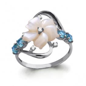 Серебряное кольцо AQUAMARINE А6570805А с топазом, фианитом и перламутром А6570805А фото