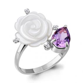 Серебряное кольцо AQUAMARINE А6570904 с фианитом, аметистом, миксом камней и перламутром А6570904 фото