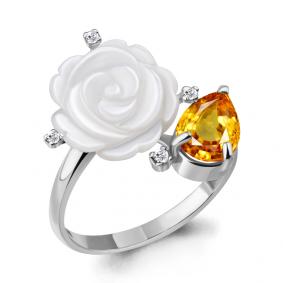 Серебряное кольцо AQUAMARINE А6570906А с фианитом, цитрином, миксом камней и перламутром А6570906А фото