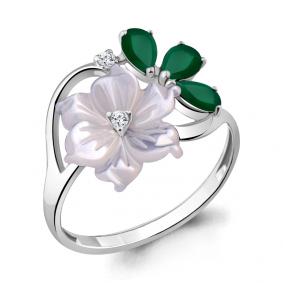 Серебряное кольцо AQUAMARINE А6571409А с фианитом, агатом и перламутром А6571409А фото