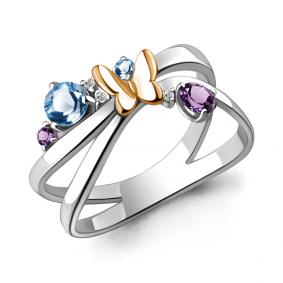 Кольцо из лимонного серебра AQUAMARINE А6571830 с топазом, фианитом, аметистом и миксом камней А6571830 фото
