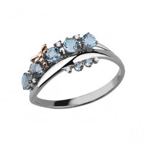 Серебряное кольцо AQUAMARINE А6571905А с топазом и фианитом А6571905А фото