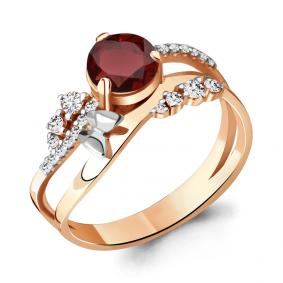 Кольцо из золочёного серебра AQUAMARINE А6572203А-пк с фианитом и гранатом А6572203А-пк фото