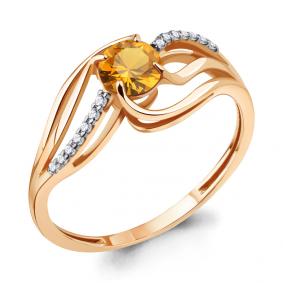 Кольцо из золочёного серебра AQUAMARINE А6572706А-п с фианитом и цитрином А6572706А-п фото