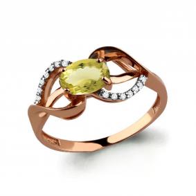 Кольцо из золочёного серебра AQUAMARINE А6572811А-п с фианитом и кварцем А6572811А-п фото