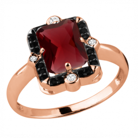 Кольцо из золочёного серебра AQUAMARINE А6574385Ч-п с фианитом, гранатом и ювелирным кристаллом А6574385Ч-п фото