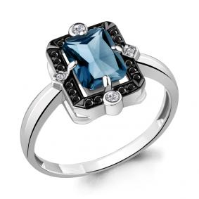 Серебряное кольцо AQUAMARINE А6574393Ч с фианитом, Лондон топазом и ювелирным кристаллом А6574393Ч фото