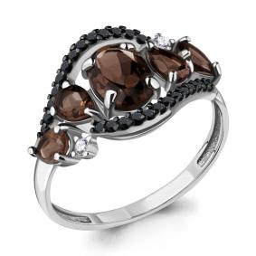 Серебряное кольцо AQUAMARINE А6574501Ч с фианитом, раухтопазом и ювелирным кристаллом А6574501Ч фото
