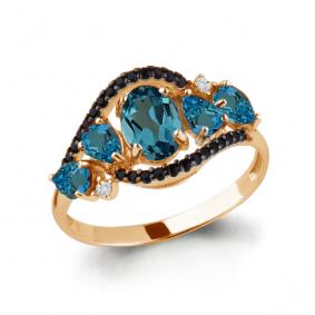 Кольцо из золочёного серебра AQUAMARINE А6574508Ч-п с фианитом, Лондон топазом, ювелирным кристаллом и шпинелью А6574508Ч-п фото
