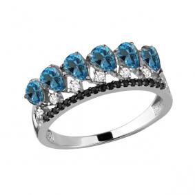 Серебряное кольцо AQUAMARINE А6574605Ч с топазом, фианитом и ювелирным кристаллом А6574605Ч фото