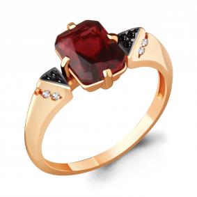 Кольцо из золочёного серебра AQUAMARINE А6574885Ч-п с фианитом, гранатом и ювелирным кристаллом А6574885Ч-п фото