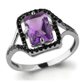 Серебряное кольцо AQUAMARINE А6575104Ч с аметистом и ювелирным кристаллом А6575104Ч фото