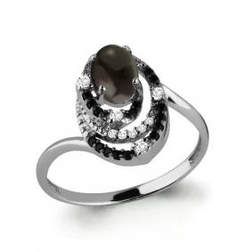 Серебряное кольцо AQUAMARINE А6575301Ч с фианитом, раухтопазом и ювелирным кристаллом А6575301Ч фото