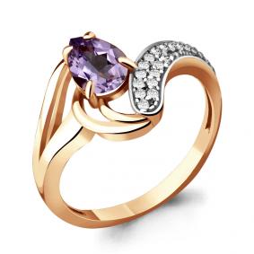Кольцо из золочёного серебра AQUAMARINE А6575404А-п с фианитом и аметистом А6575404А-п фото