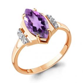 Кольцо из золочёного серебра AQUAMARINE А6575604А-пк с фианитом и аметистом А6575604А-пк фото