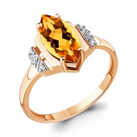 Кольцо из золочёного серебра AQUAMARINE А6575606А-пк с фианитом и цитрином А6575606А-пк фото